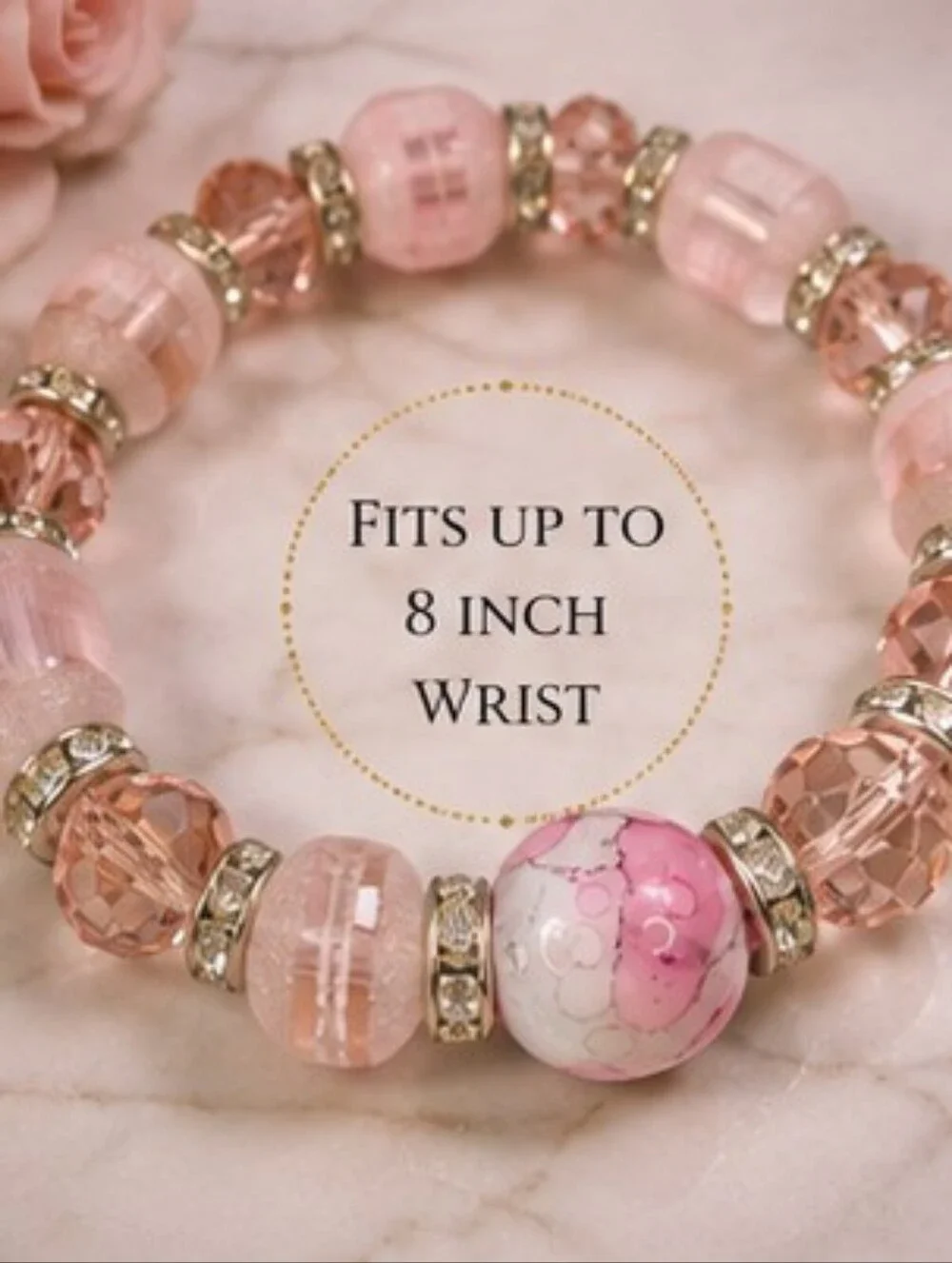 Vintage Pink Art Glass Beaded Bracelet Rhinestone Stretch Statement